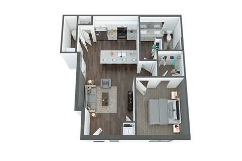 Floor plan for 1 bed, 1 bath, 738 sqft